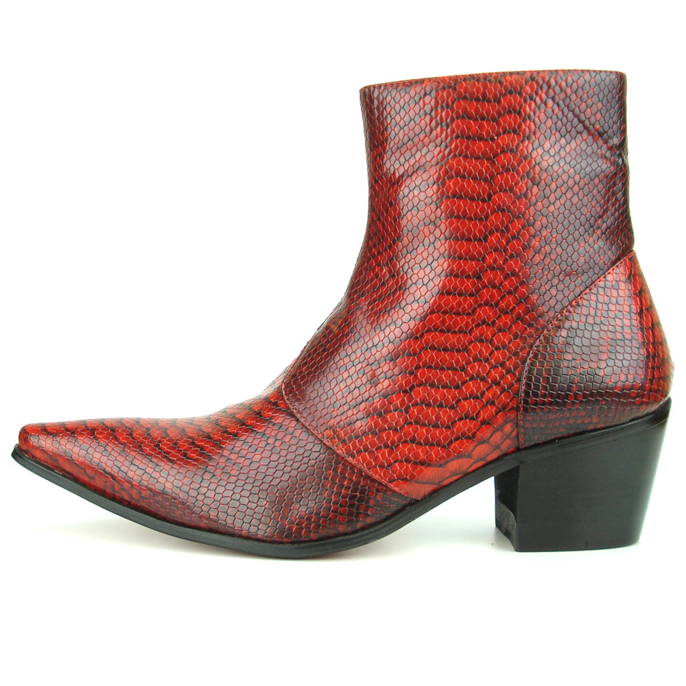 FI-7240 Red Snake Print Boot with side Zipper Fiesso by Aurelio Garcia