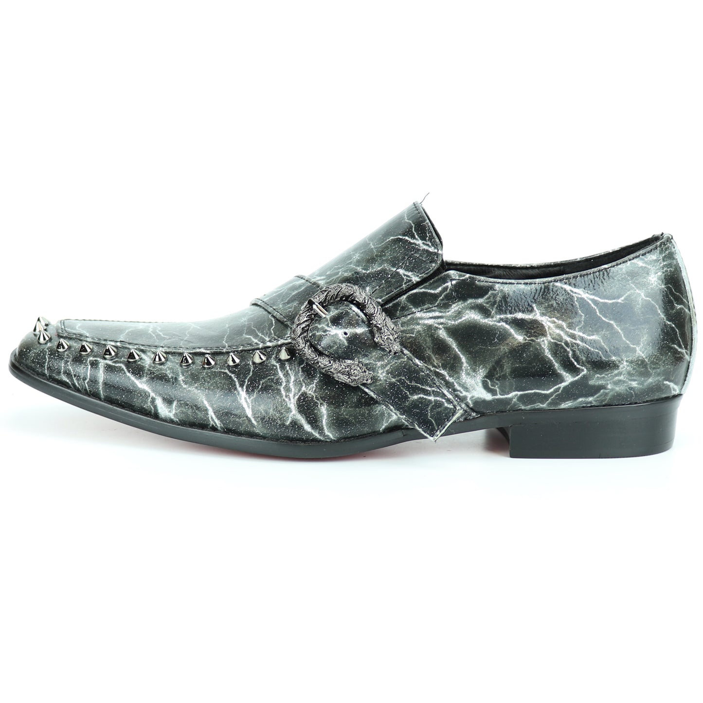 FI-7248 Grey Patent with Side Buckle and Studs Slip on Loafer Fiesso by Aurelio Garcia