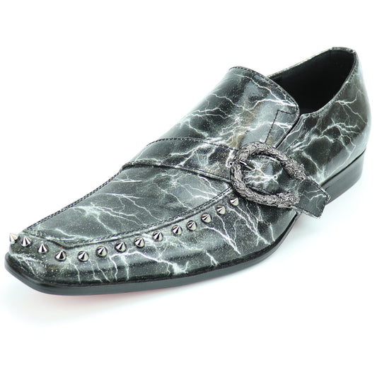 FI-7248 Grey Patent with Side Buckle and Studs Slip on Loafer Fiesso by Aurelio Garcia