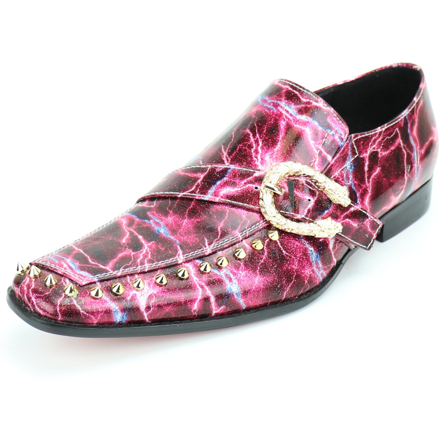 FI-7248 Rose Patent with Side Buckle and Studs Slip on Loafer Fiesso by Aurelio Garcia