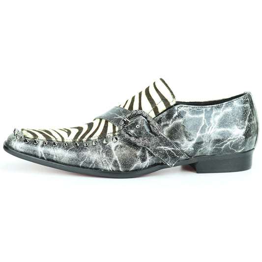 FI-7248 Zebra Hair with Side Buckle and Studs Slip on Loafer Fiesso by Aurelio Garcia