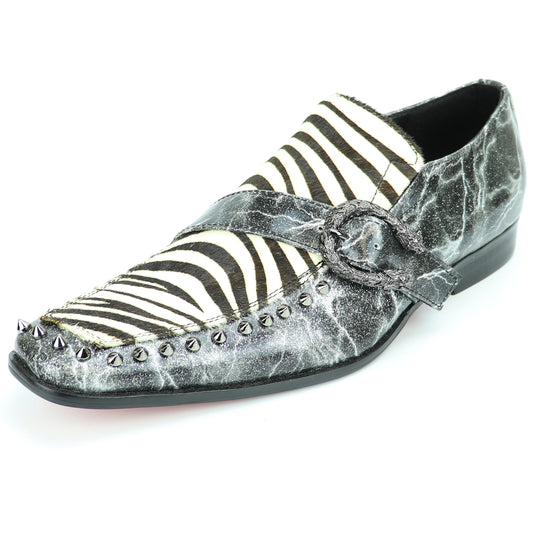 FI-7248 Zebra Hair with Side Buckle and Studs Slip on Loafer Fiesso by Aurelio Garcia