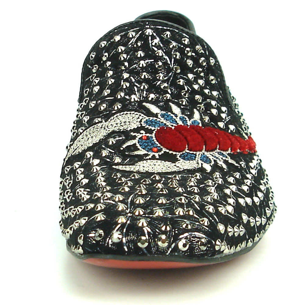 FI-7252 Black Studded with Embroidered Scorpion Slip on Fiesso by Aurelio Garcia