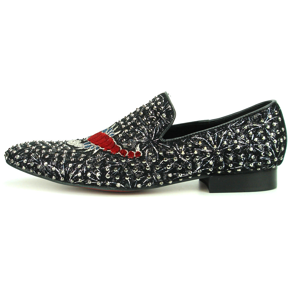 FI-7252 Black Studded with Embroidered Scorpion Slip on Fiesso by Aurelio Garcia