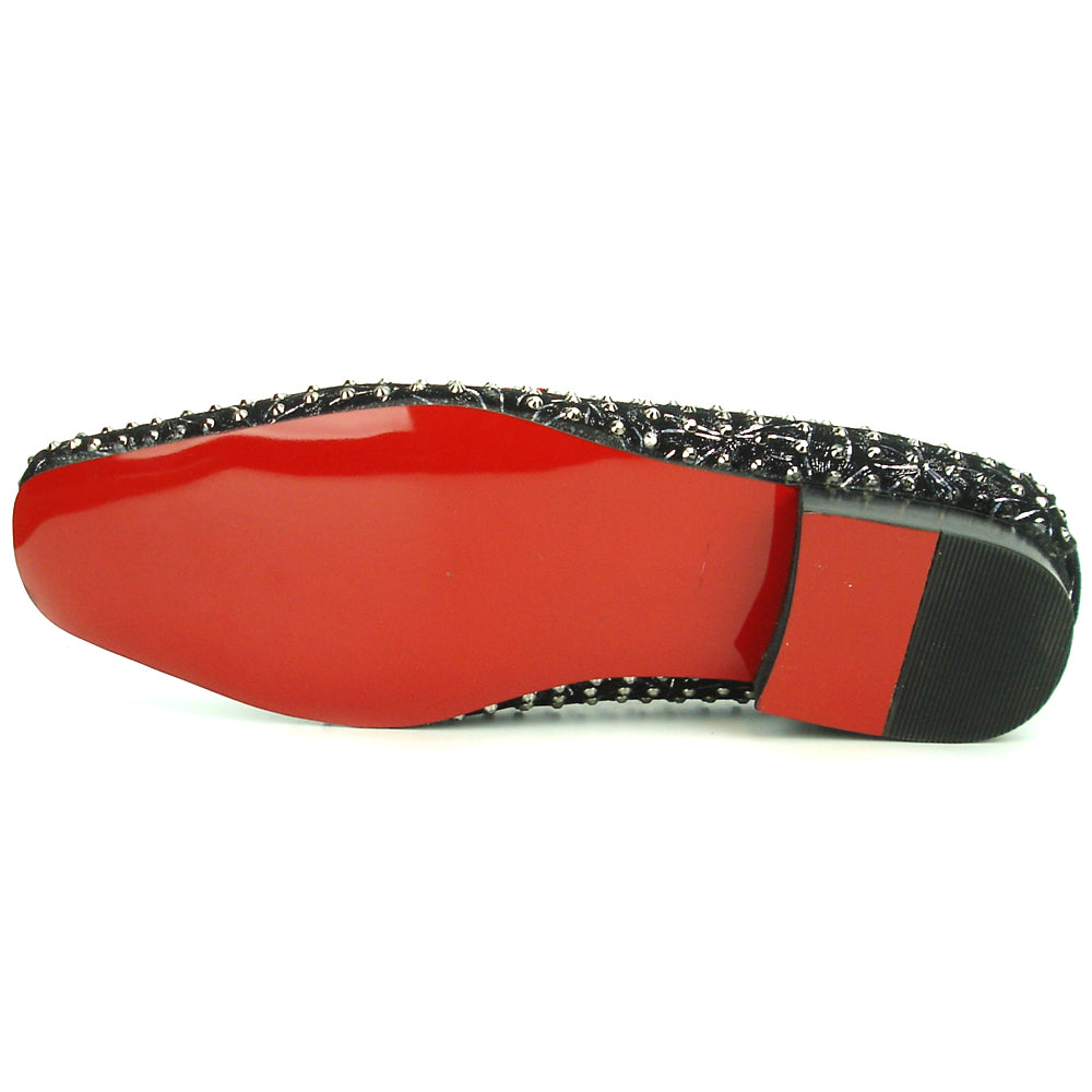 FI-7252 Black Studded with Embroidered Scorpion Slip on Fiesso by Aurelio Garcia