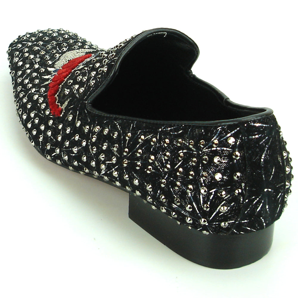 FI-7252 Black Studded with Embroidered Scorpion Slip on Fiesso by Aurelio Garcia