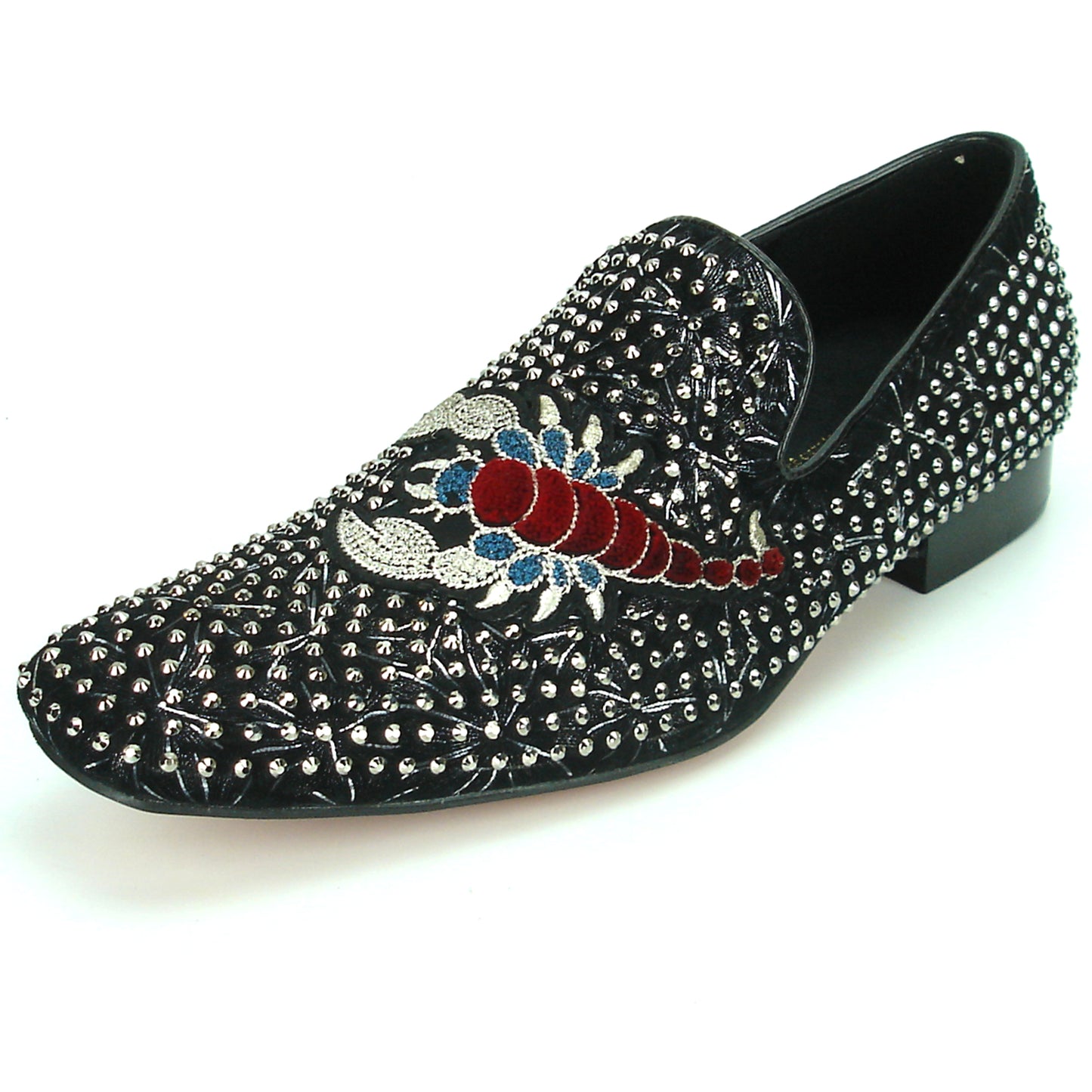 FI-7252 Black Studded with Embroidered Scorpion Slip on Fiesso by Aurelio Garcia