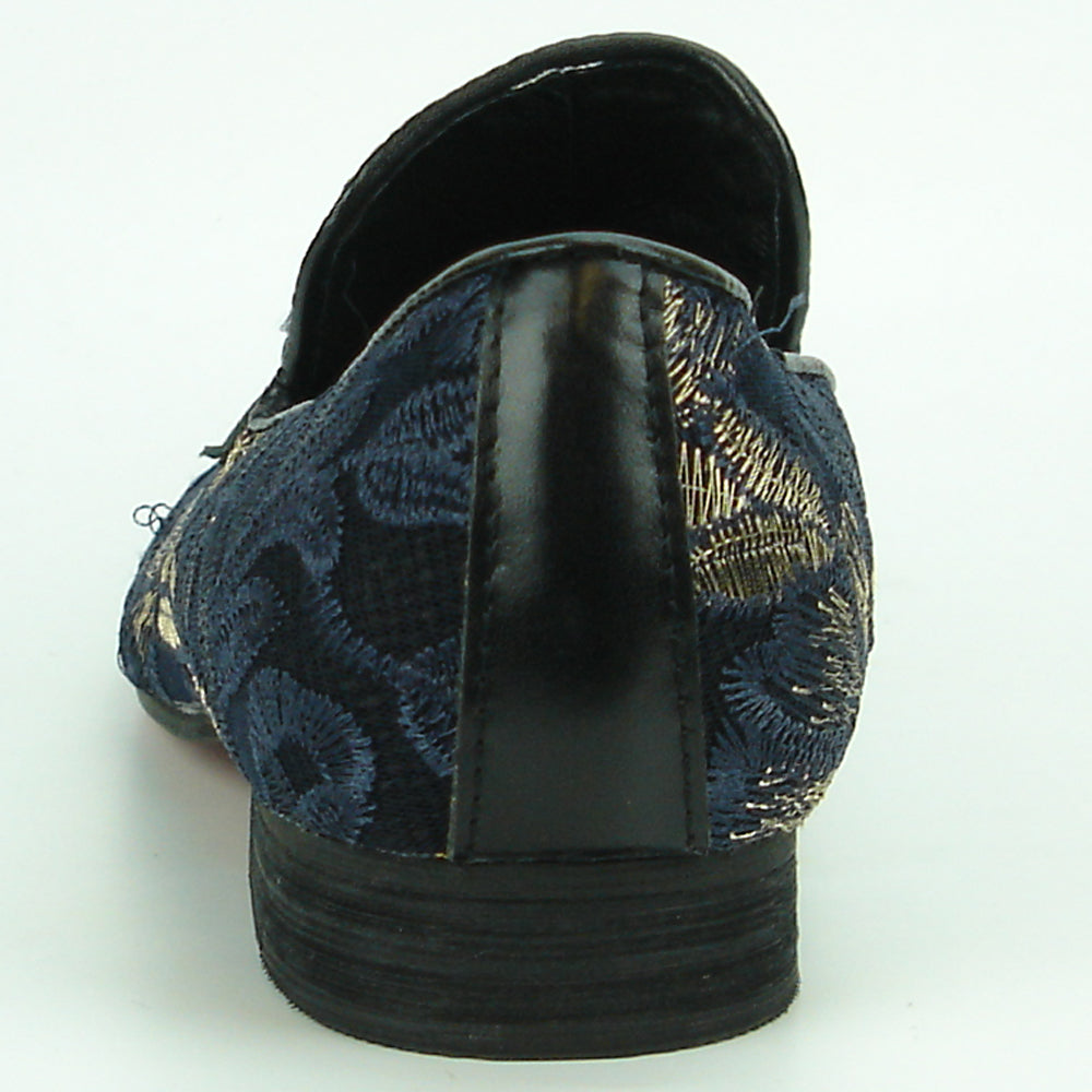 FI-7253 Black Blue Embroidered Slip on Metal Tip Fiesso by Aurelio Garcia