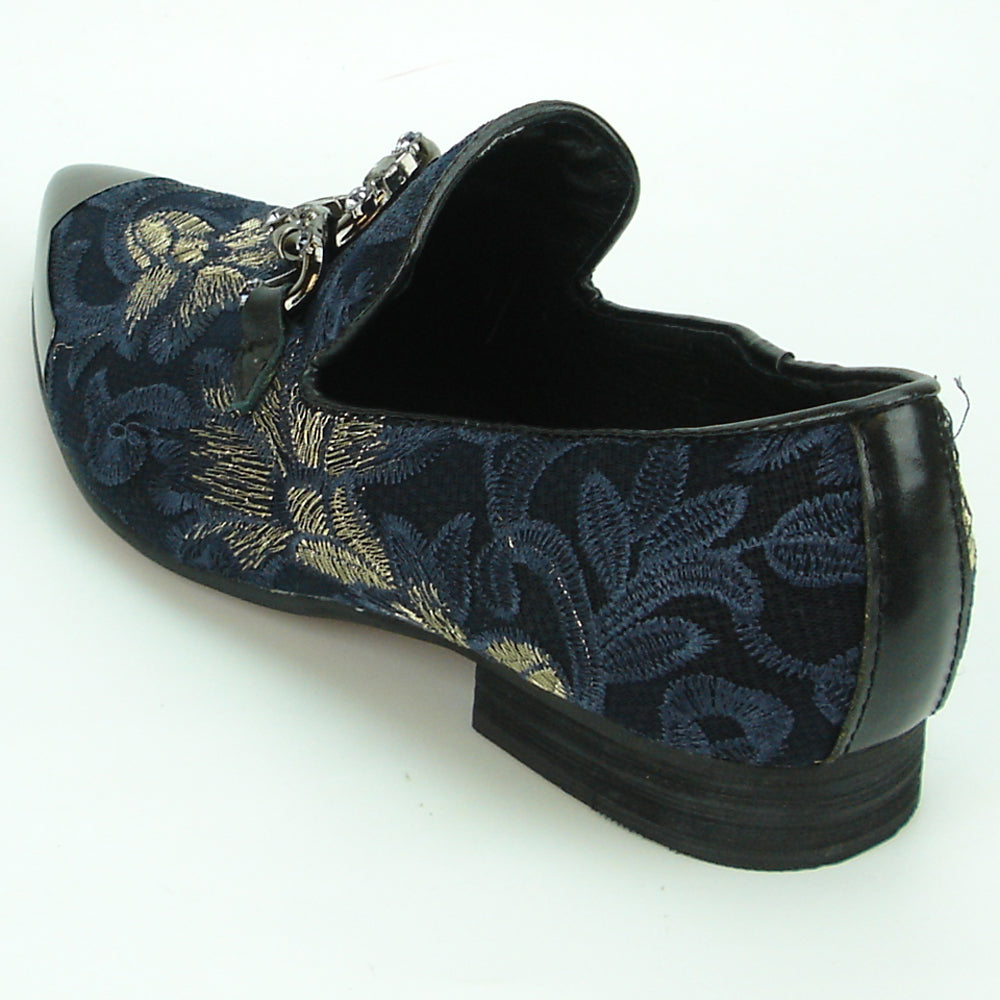 FI-7253 Black Blue Embroidered Slip on Metal Tip Fiesso by Aurelio Garcia