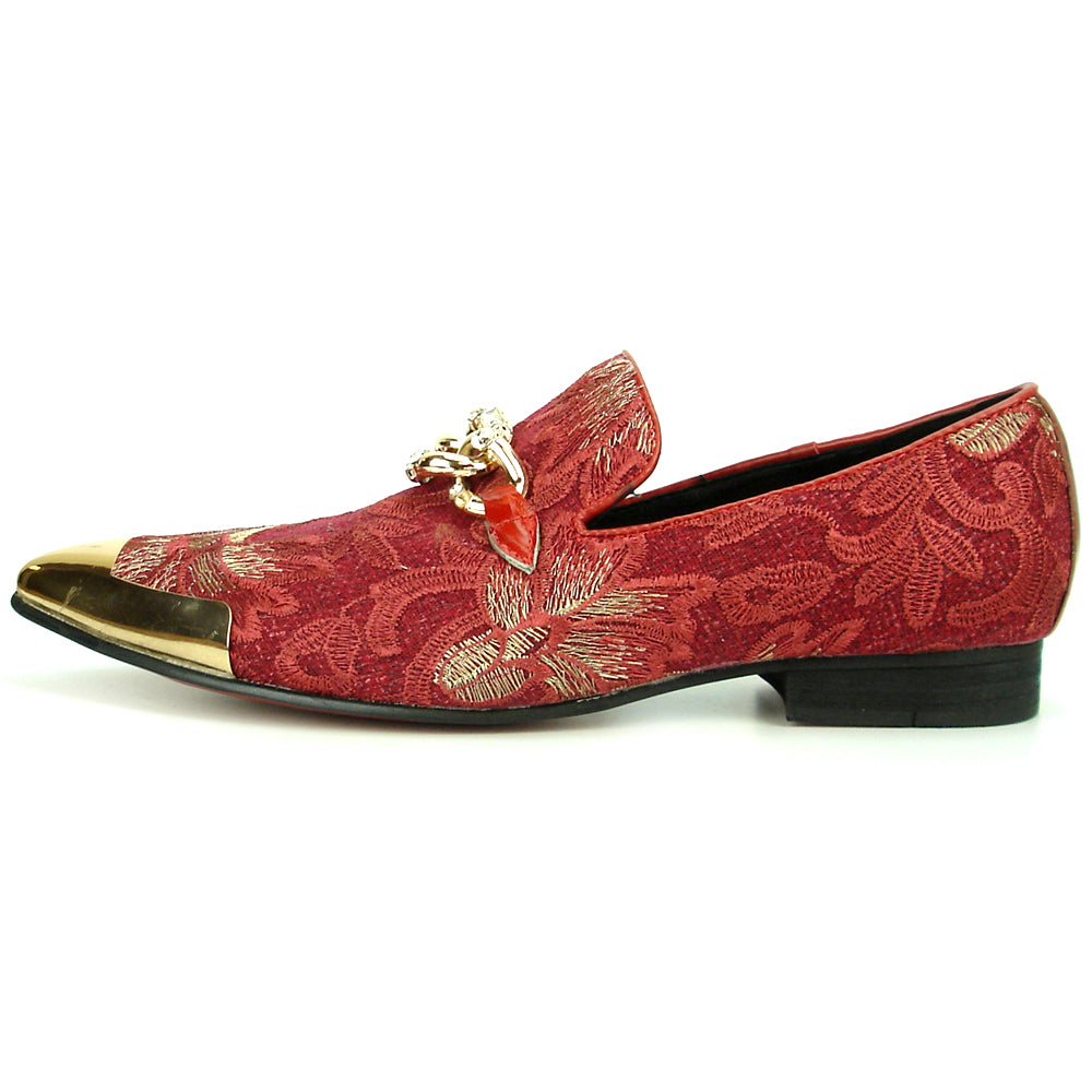 FI-7253 Red Embroidered Slip on Metal Tip Fiesso by Aurelio Garcia