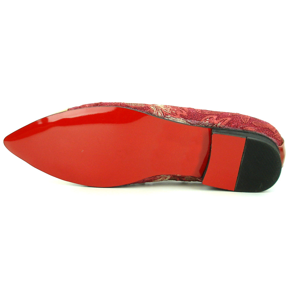 FI-7253 Red Embroidered Slip on Metal Tip Fiesso by Aurelio Garcia