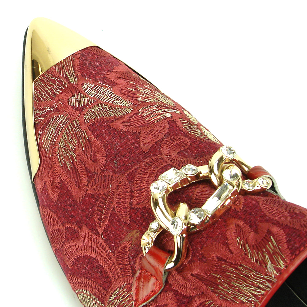 FI-7253 Red Embroidered Slip on Metal Tip Fiesso by Aurelio Garcia