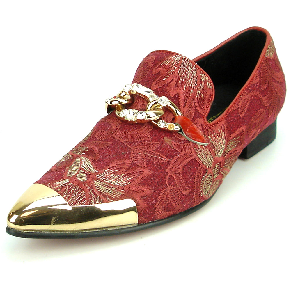 FI-7253 Red Embroidered Slip on Metal Tip Fiesso by Aurelio Garcia