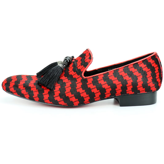 FI-7254 Black Red Pony Hair with Tassel Slip on Loafer Fiesso by Aurelio Garcia