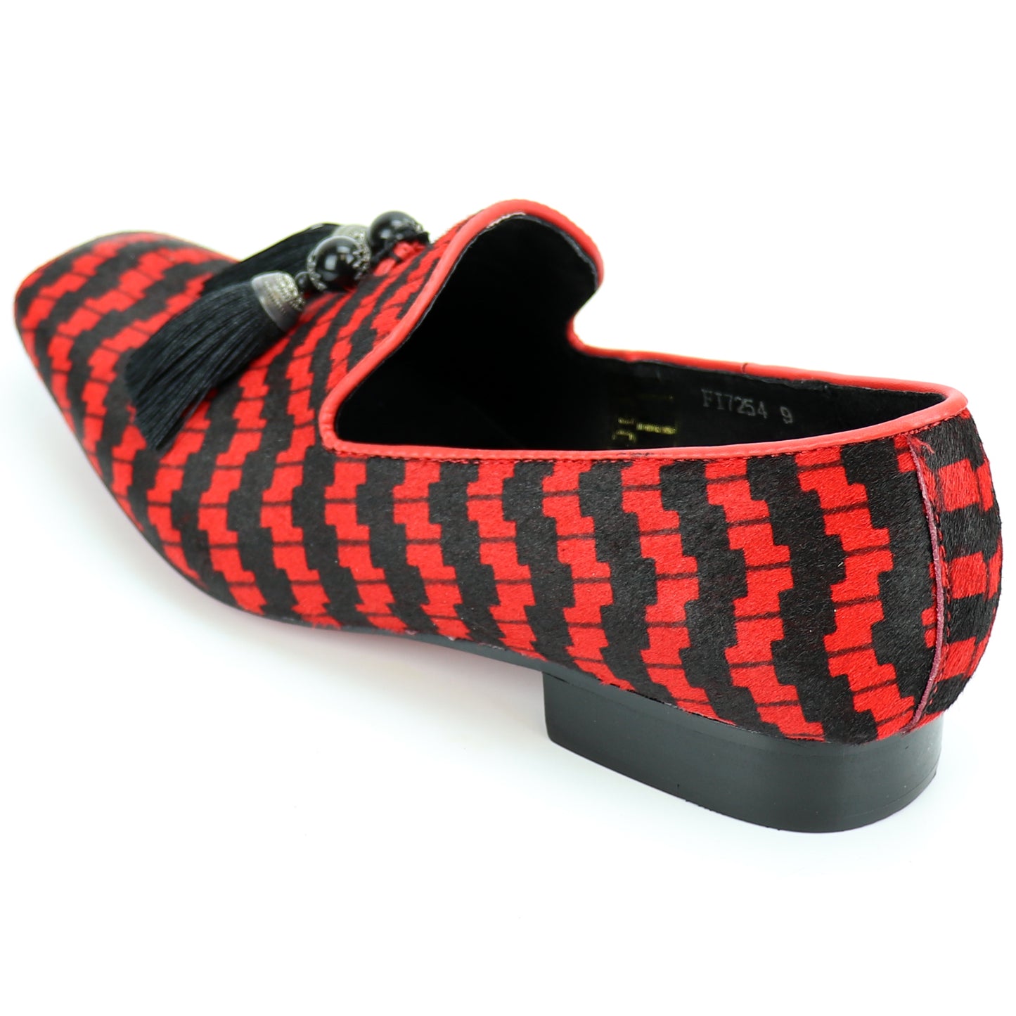 FI-7254 Black Red Pony Hair with Tassel Slip on Loafer Fiesso by Aurelio Garcia