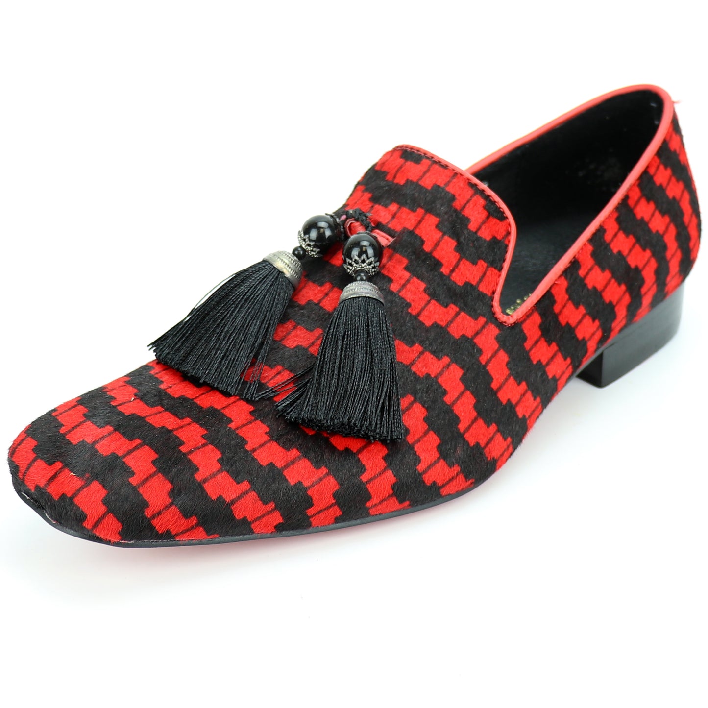 FI-7254 Black Red Pony Hair with Tassel Slip on Loafer Fiesso by Aurelio Garcia