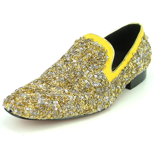 FI-7258 Gold Suede Over Gold Crystals Slip on Loafer Fiesso by Aurelio Garcia