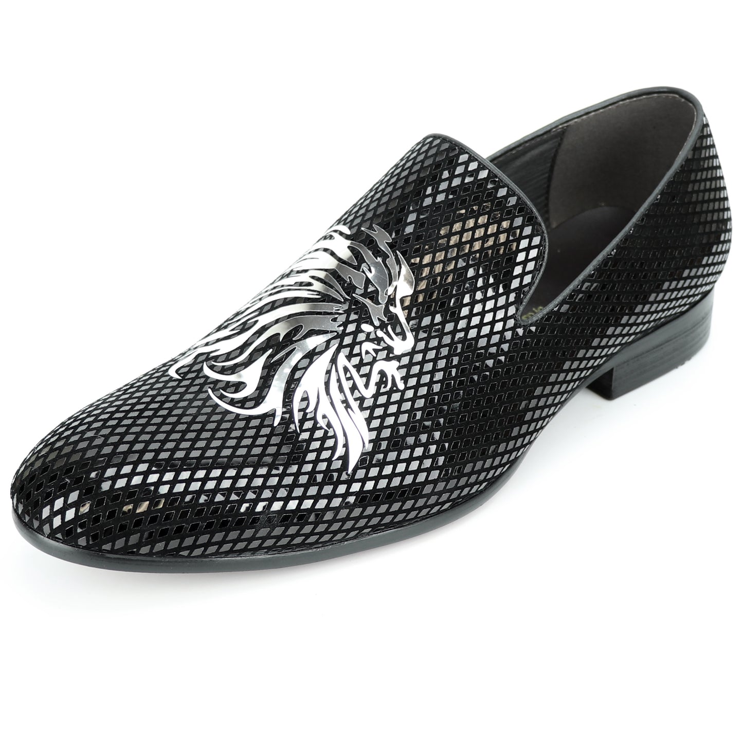 FI-7270 Black Suede Silver Lion Head Slip on Loafer Fiesso by Aurelio Garcia