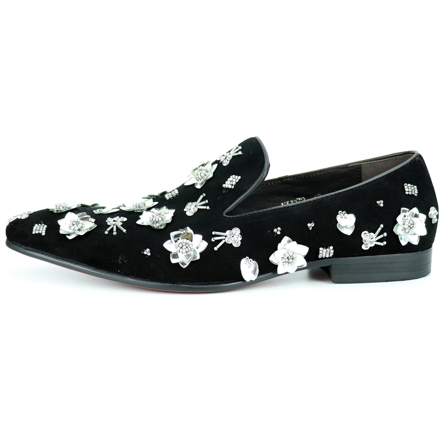 FI-7272 Black Suede Silver Flowers Slip on Loafer Fiesso by Aurelio Garcia