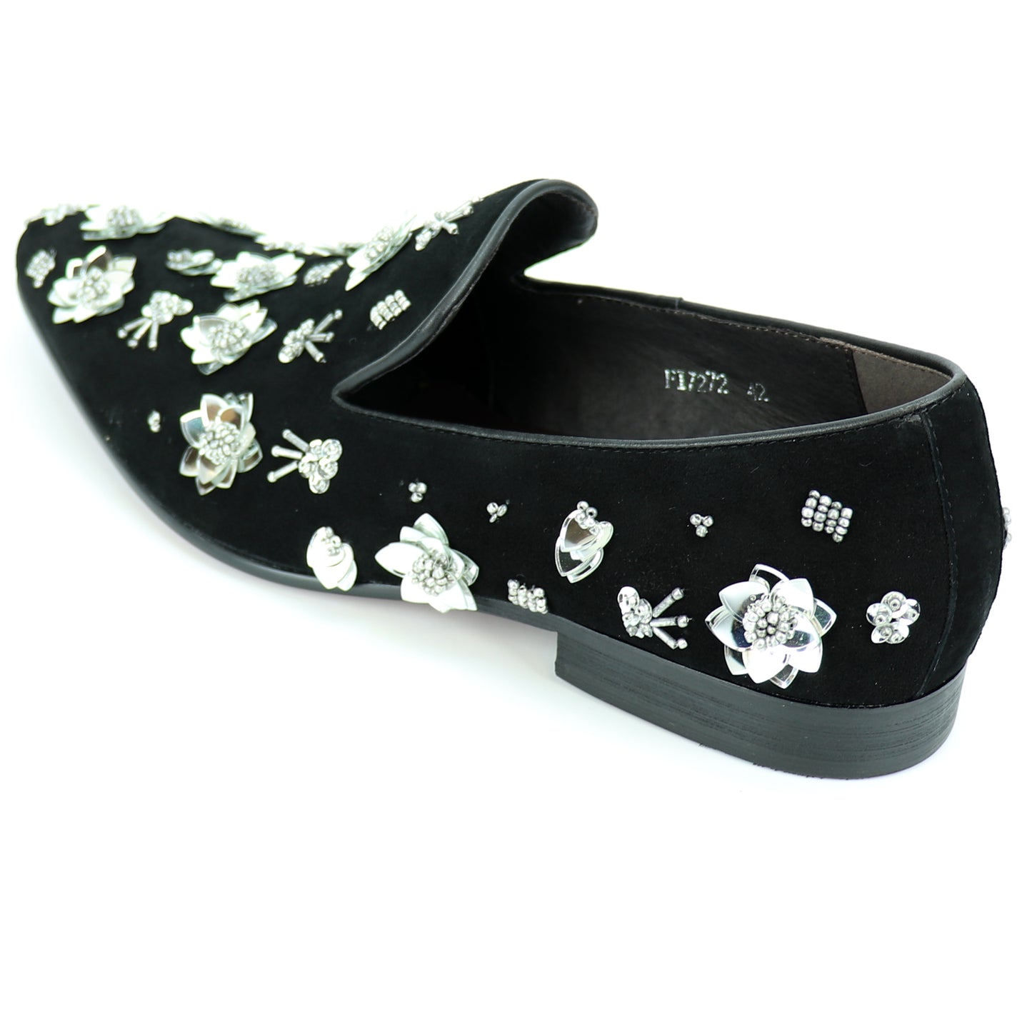 FI-7272 Black Suede Silver Flowers Slip on Loafer Fiesso by Aurelio Garcia