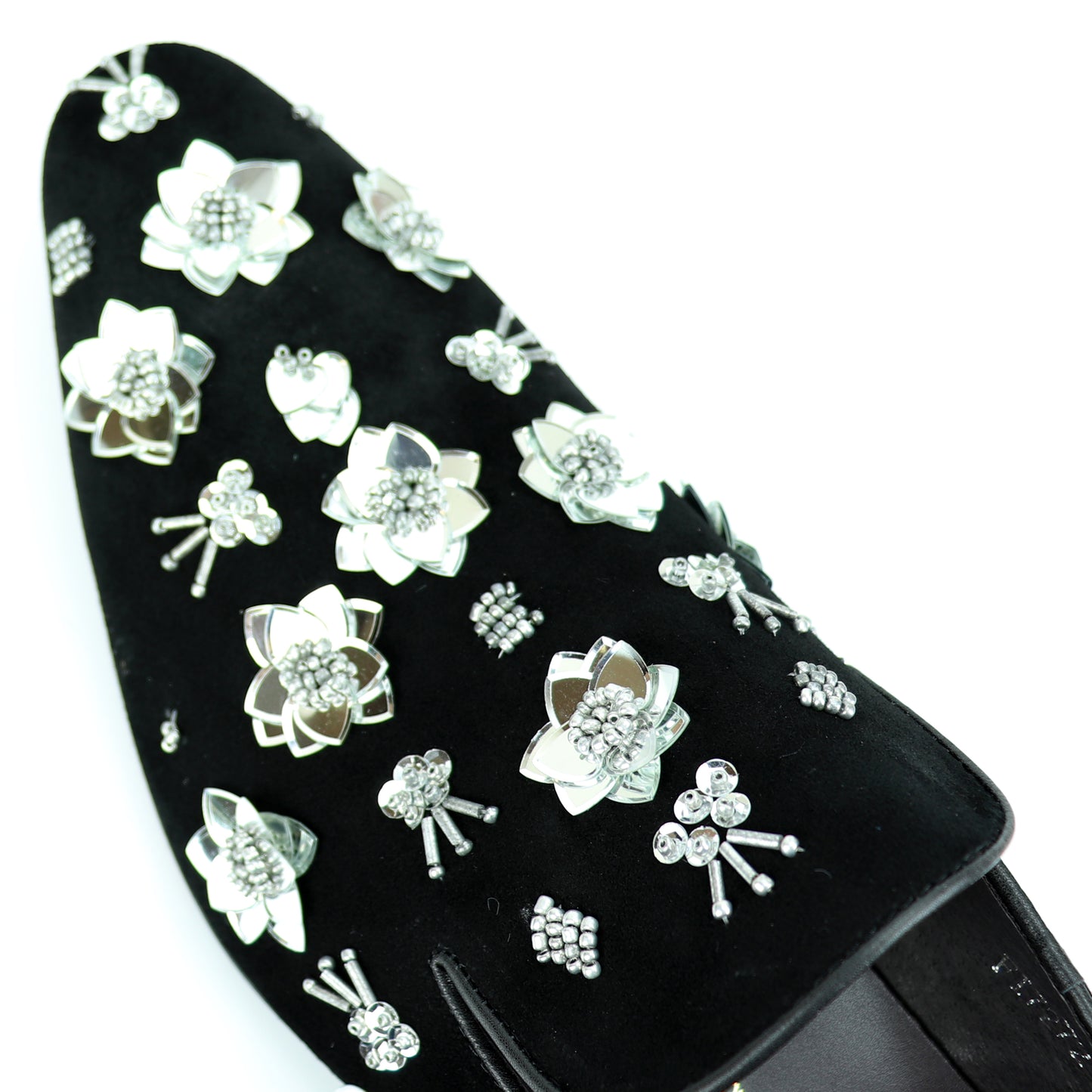 FI-7272 Black Suede Silver Flowers Slip on Loafer Fiesso by Aurelio Garcia