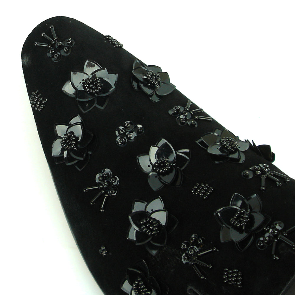 FI-7272 Black Suede Black Flowers Slip on Loafer Fiesso by Aurelio Garcia