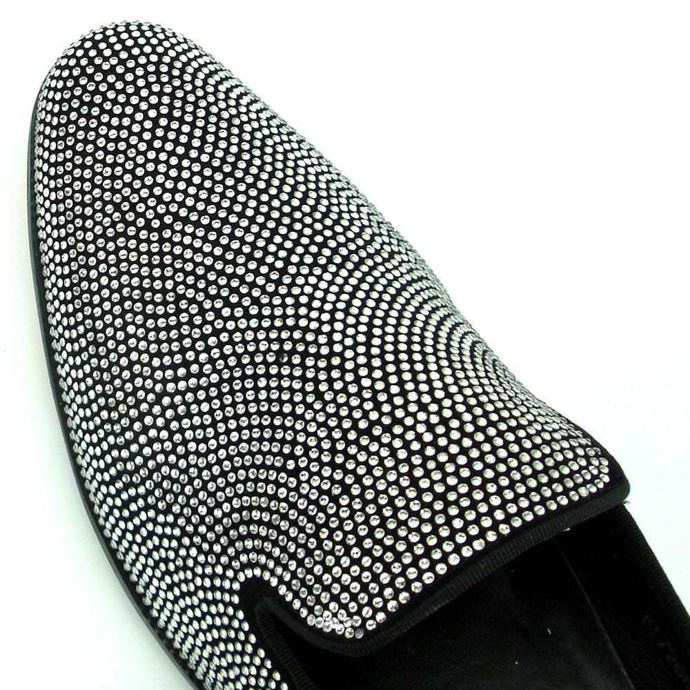 FI-7285-A Black Suede Silver Rhinestones with Slip on Loafer Fiesso by Aurelio Garcia