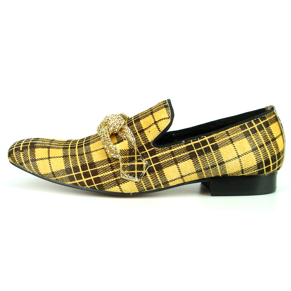 FI-7291 Black Yellow Pony Hair with Gold Metal Chain Loafer Fiesso by Aurelio Garcia