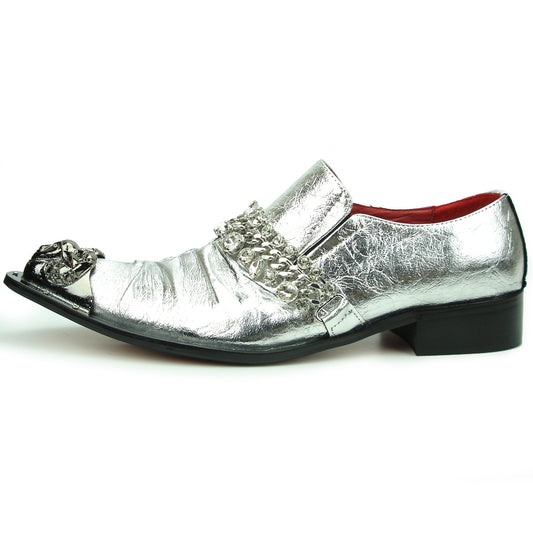 FI-7460 Silver Leather Slip on Metal Tip Fiesso by Aurelio Garcia