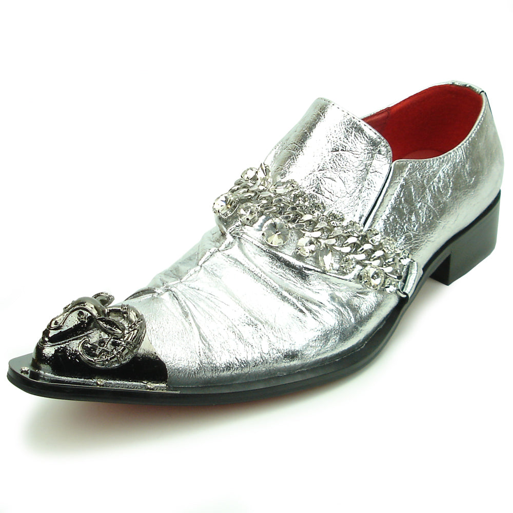 FI-7460 Silver Leather Slip on Metal Tip Fiesso by Aurelio Garcia