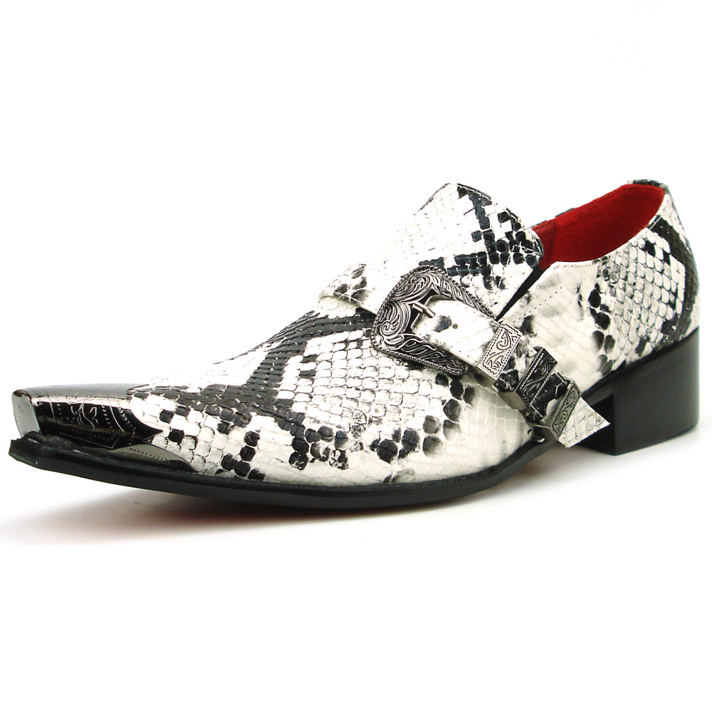 FI-7469 Black White Python Print Slip on Gold Metal tip Fiesso by Aurelio Garcia