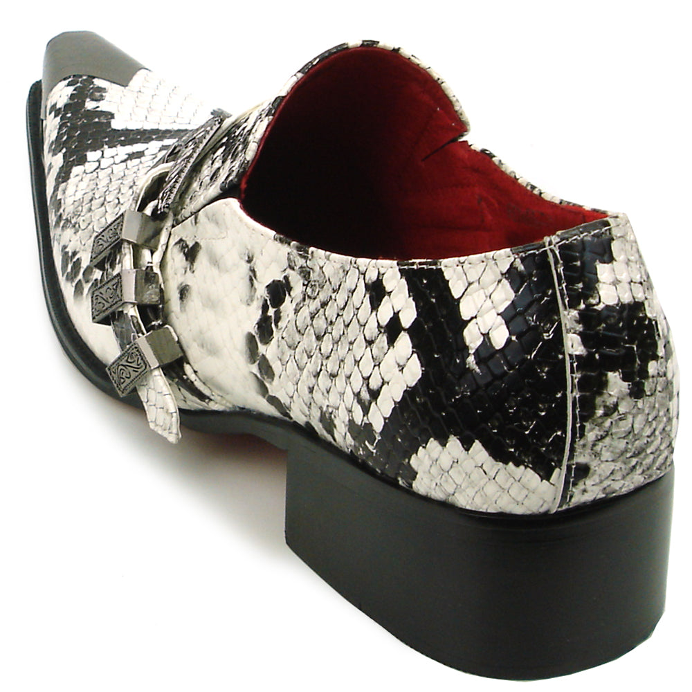 FI-7469 Black White Python Print Slip on Gold Metal tip Fiesso by Aurelio Garcia