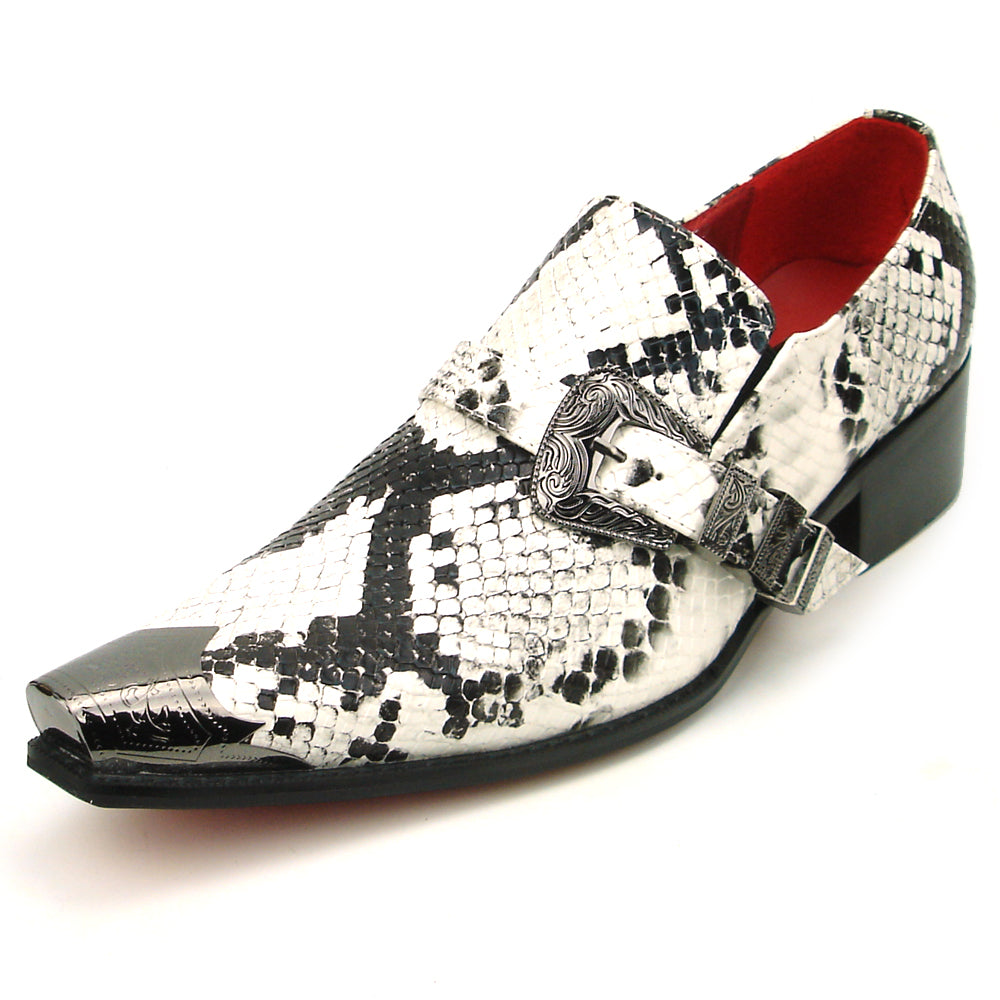 FI-7469 Black White Python Print Slip on Gold Metal tip Fiesso by Aurelio Garcia