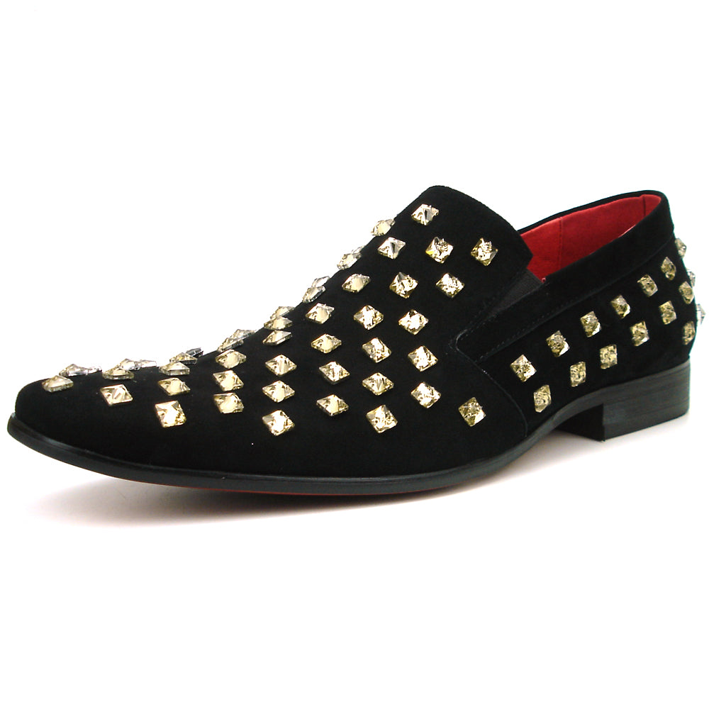 FI-7487 Black Suede Gold Rhinestones Slip on Loafer Fiesso by Aurelio Garcia