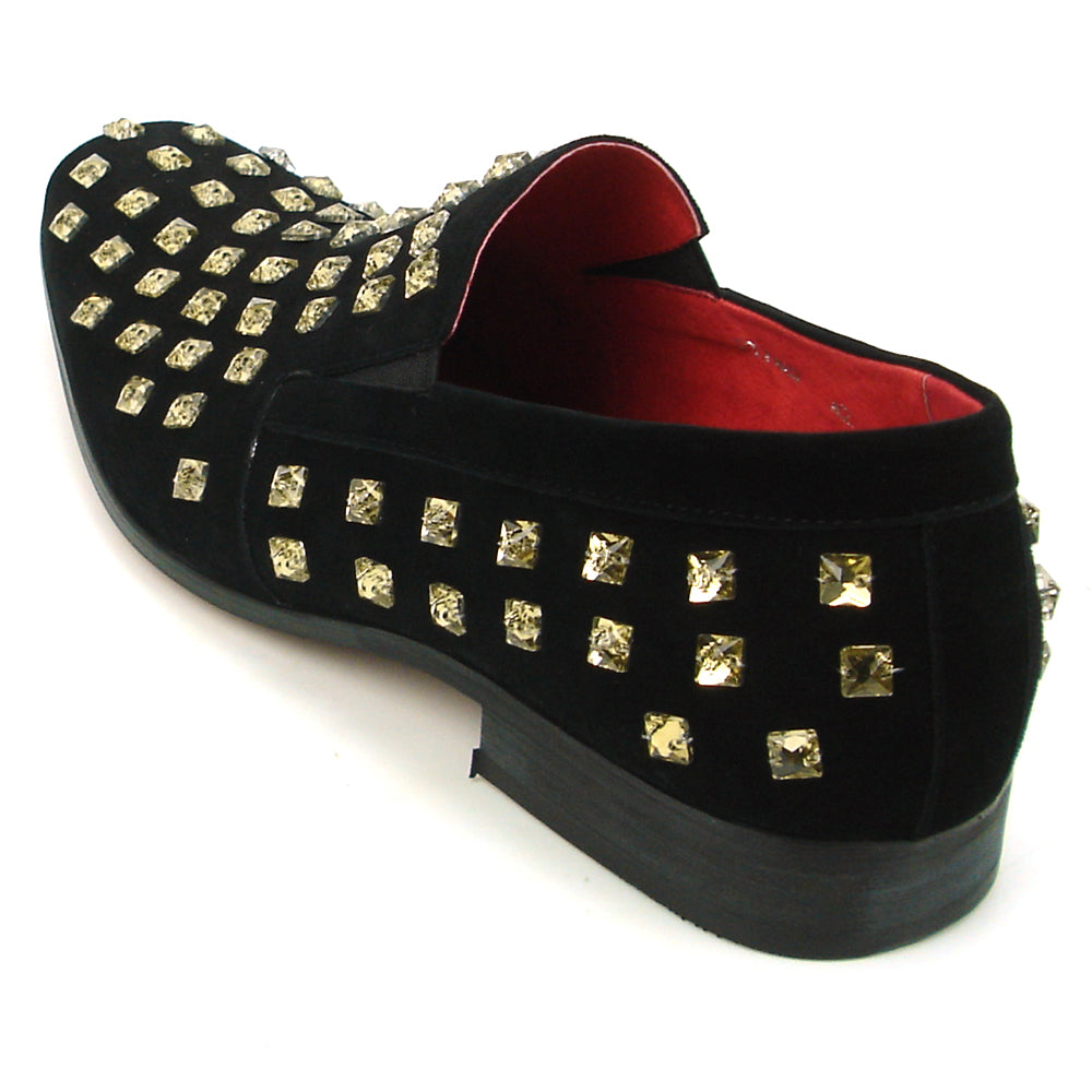 FI-7487 Black Suede Gold Rhinestones Slip on Loafer Fiesso by Aurelio Garcia