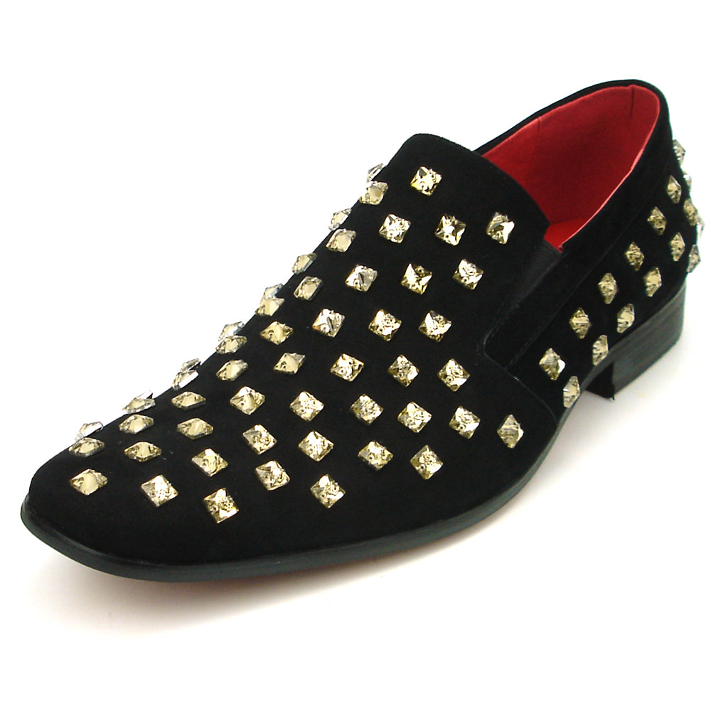 FI-7487 Black Suede Gold Rhinestones Slip on Loafer Fiesso by Aurelio Garcia