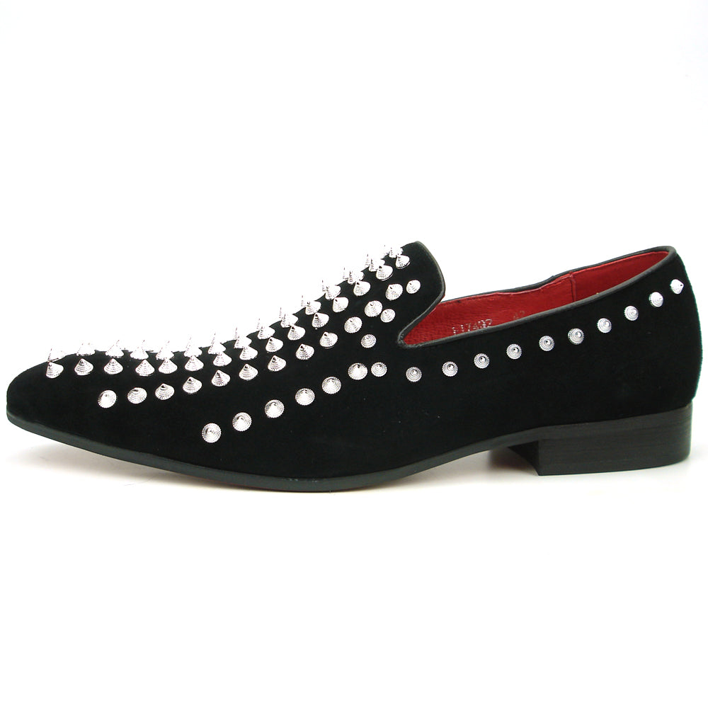 FI-7492 Black Suede Silver Spikes Slip on Loafer Fiesso by Aurelio Garcia