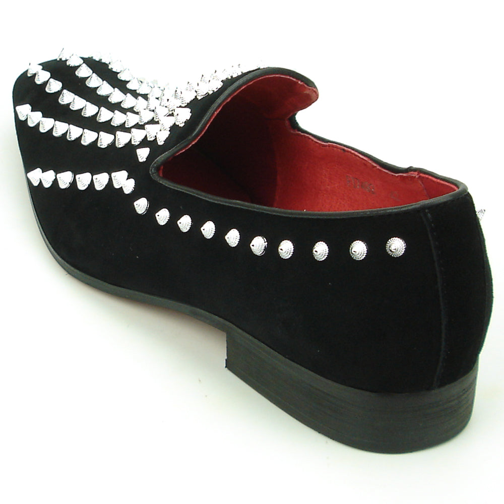 FI-7492 Black Suede Silver Spikes Slip on Loafer Fiesso by Aurelio Garcia