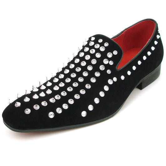 FI-7492 Black Suede Silver Spikes Slip on Loafer Fiesso by Aurelio Garcia