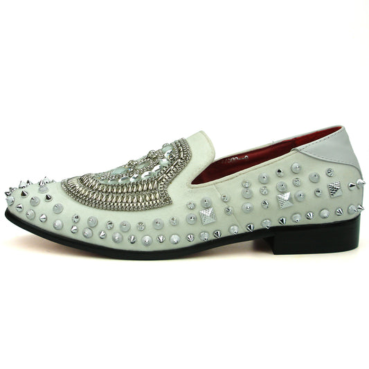 FI-7500 White Suede Diamonds Silver Spikes Fiesso by Aurelio Garcia