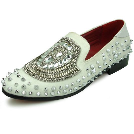 FI-7500 White Suede Diamonds Silver Spikes Fiesso by Aurelio Garcia