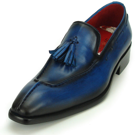 FI-8701 Navy Blue Leather Slip on with Tassel Fiesso by Aurelio Garcia