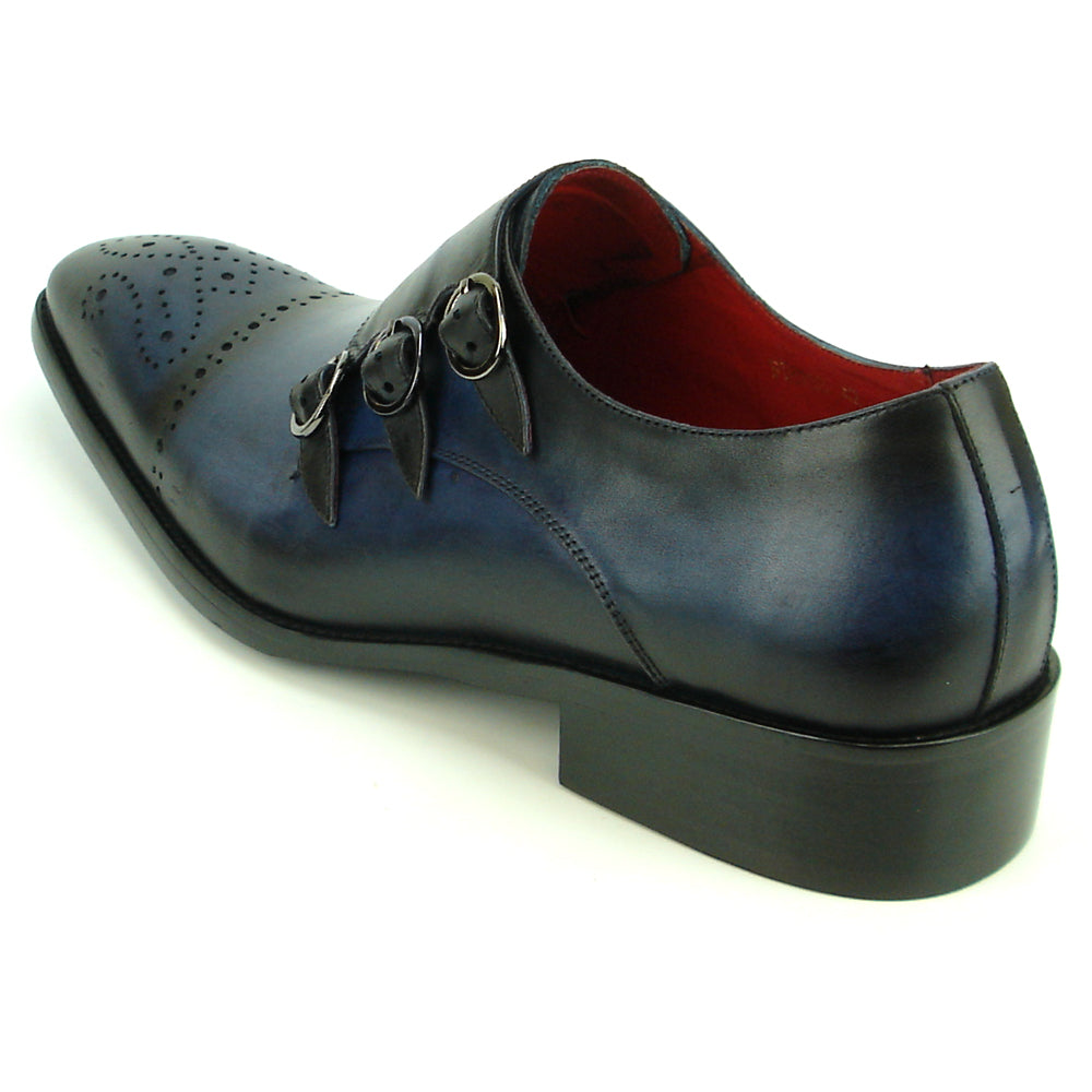 FI-8703 Navy Triple Monk Strap Leather Slip on Loafer Encore by Fiesso