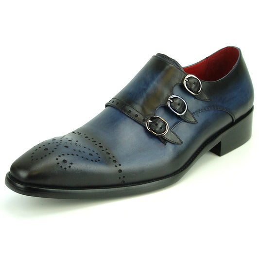 FI-8703 Navy Triple Monk Strap Leather Slip on Loafer Encore by Fiesso