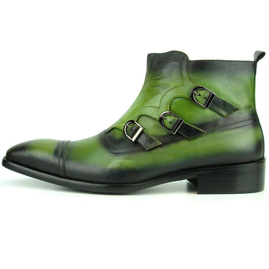 FI-8709 Green Leather Cap Toe Boot With Side Buckle Encore by Fiesso