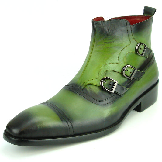 FI-8709 Green Leather Cap Toe Boot With Side Buckle Encore by Fiesso