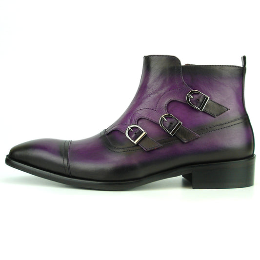 FI-8709 Purple Leather Cap Toe Boot With Side Buckle Encore by Fiesso