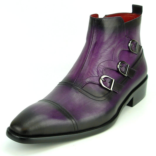 FI-8709 Purple Leather Cap Toe Boot With Side Buckle Encore by Fiesso