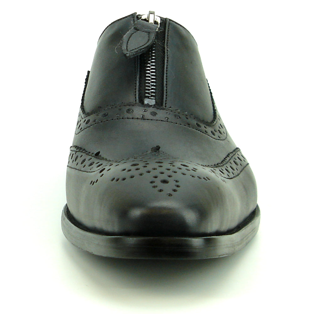 FI-8714 Black Leather Wing Tip With Front Zipper Encore by Fiesso