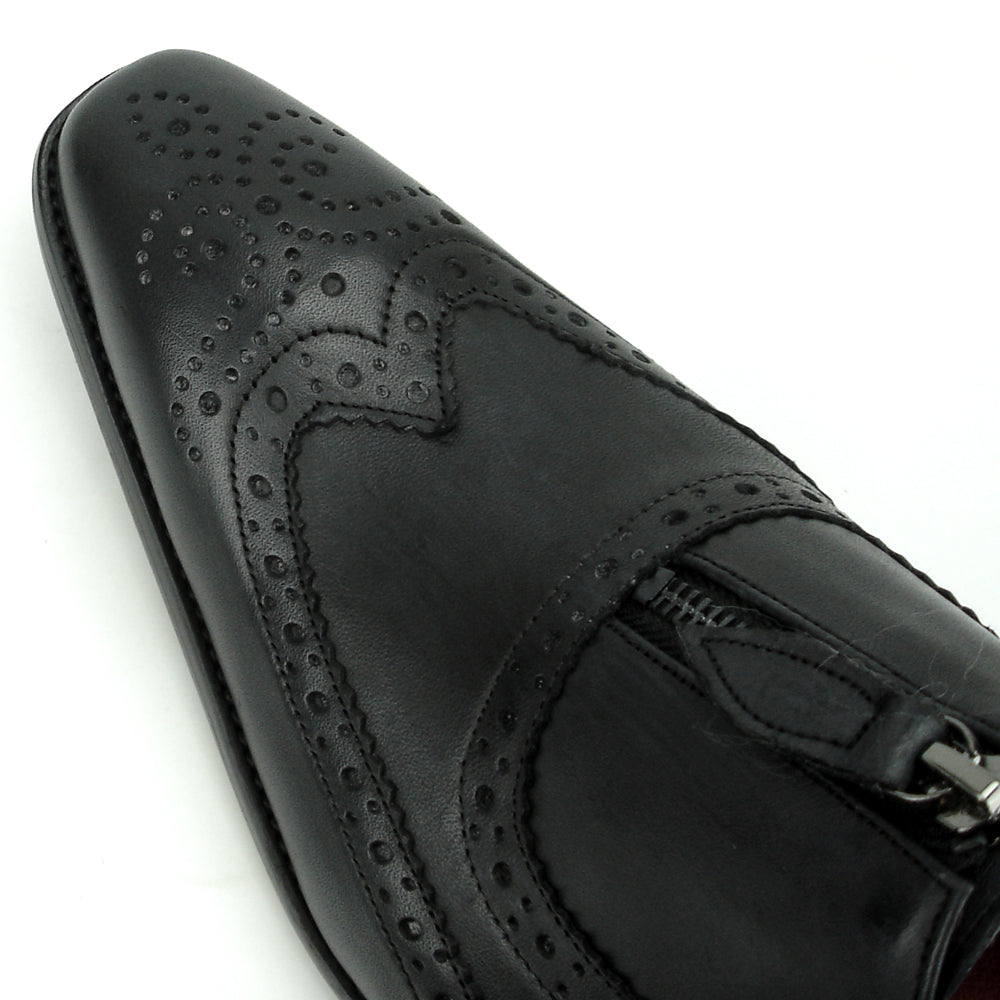 FI-8714 Black Leather Wing Tip With Front Zipper Encore by Fiesso